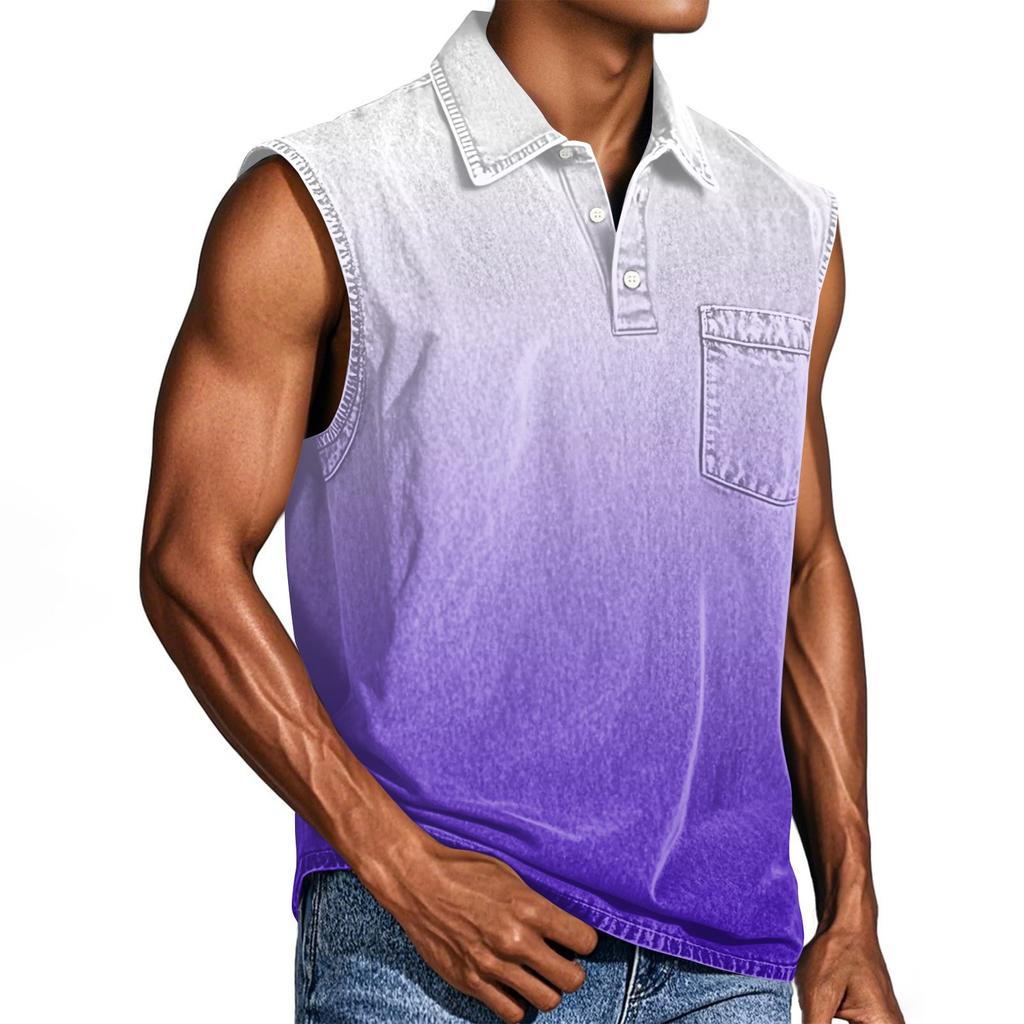 Мужская состаренная рубашка без рукавов с градиентным принтом