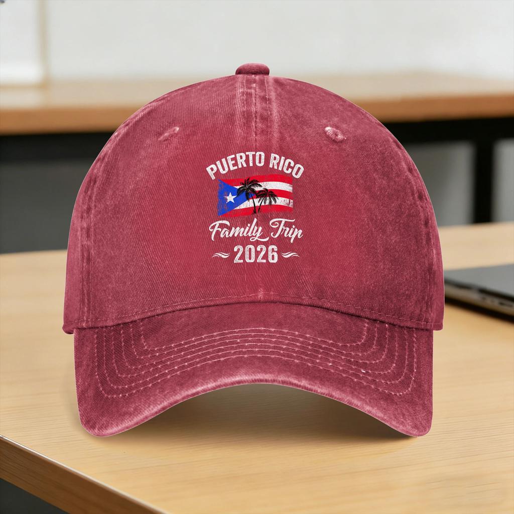 Puerto Rico Family Trip  Vacation Washed Baseball Cap  yk Funny Sun Trucker Hat Spring Unisex Unisex Hunting Snapback Cap