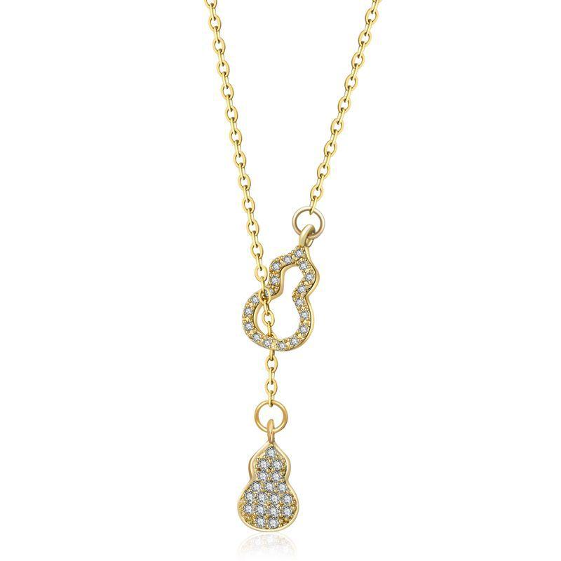Titanium Steel Double Gourd Necklace Female Ins Happy Lucky Fulu Gourd Versatile Temperament Collarbone Chain Light Luxury Design
