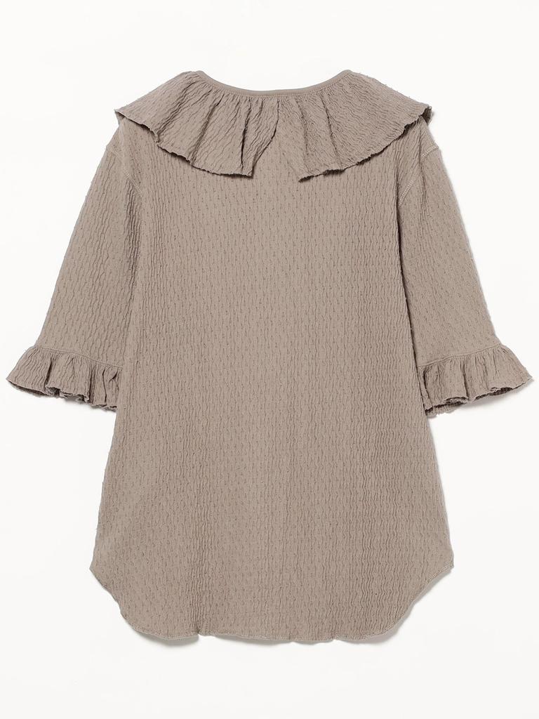 Beams Boy S/S Tee Jacquard Ruffle Gathered Short Sleeve Women's LT.GREY FREE