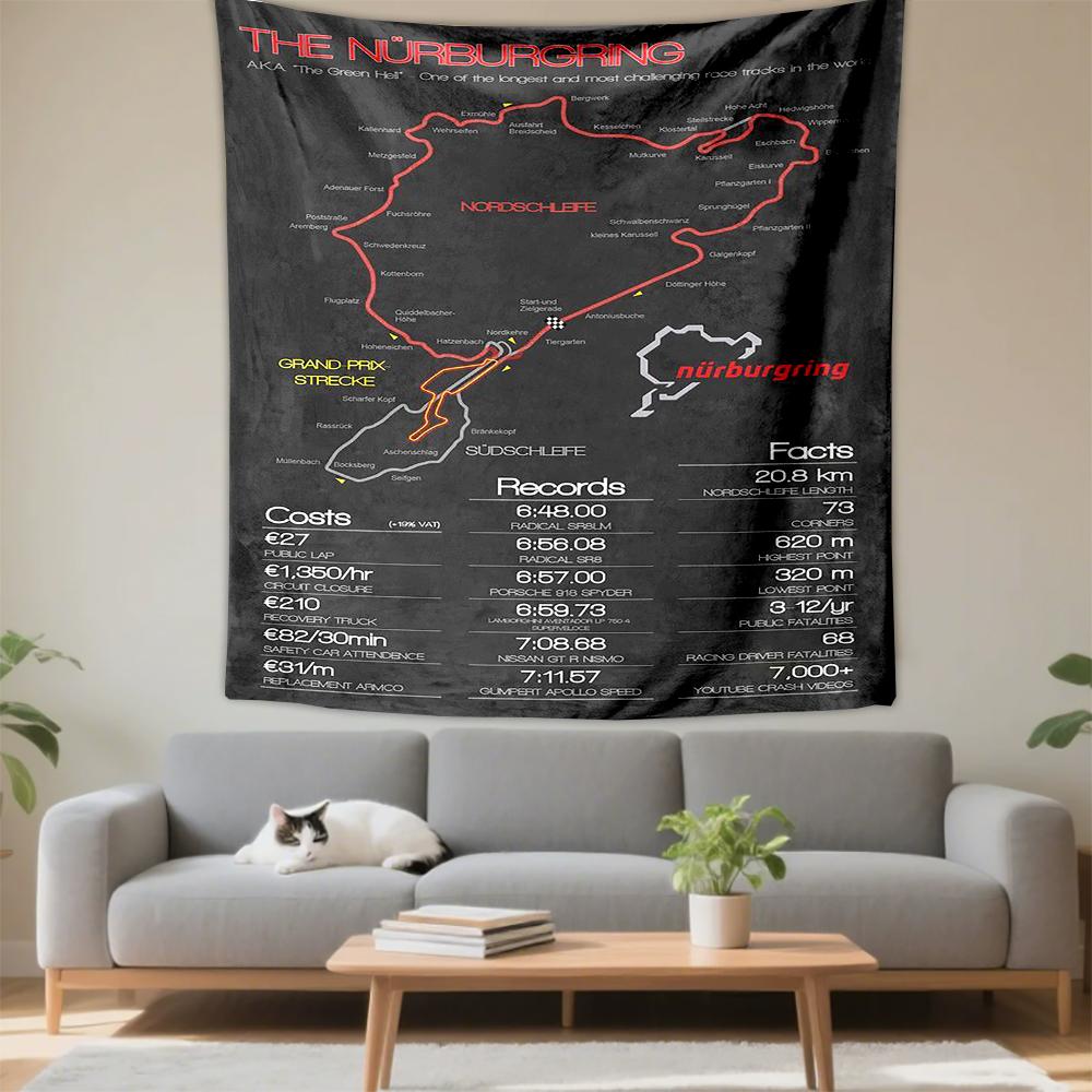 Nurburgring Track Map Facts Infographic F1 Racing Fans Bohemian Tapestry for Fans Home Decor