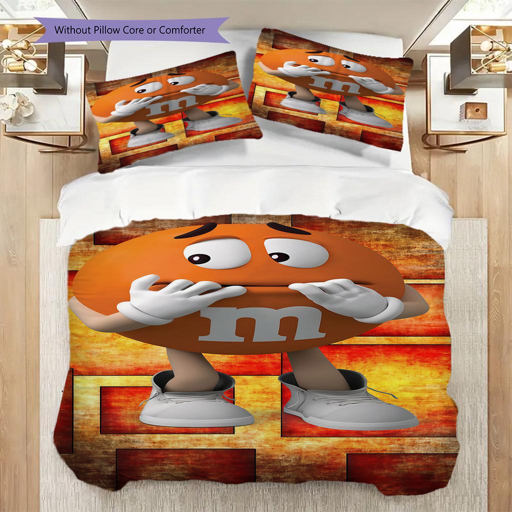 Vibrant MMs Candy Art Three-piece set(1 * duvet cover + 2 * pillowcase, without core) Christmas birthday gift Soft and comfortable