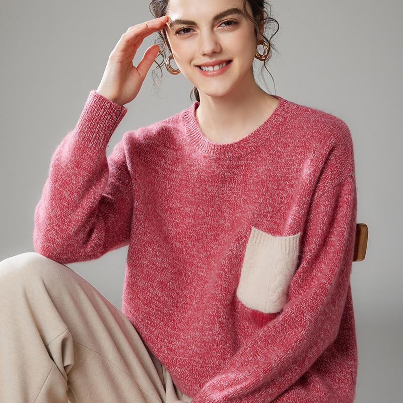 Merchant's Choice: Women's Thick Cashmere Floral Sweater - Autumn/Winter, Round Neck, Slim Fit, Loose Knit