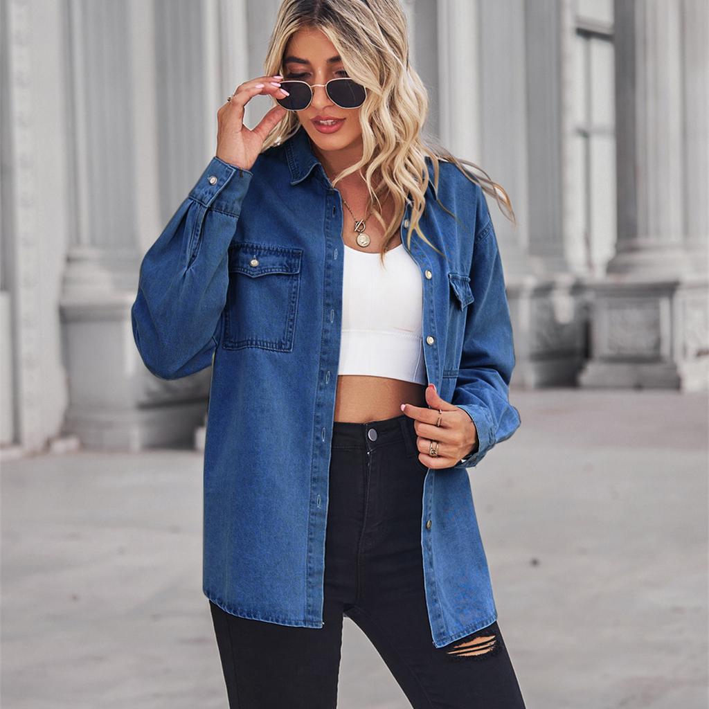 Solid Casual Loose Denim Shirts for Women 2023 Autumn Vintage Women's Oversized Shirts and Blouses Fashion Youth Female Tops