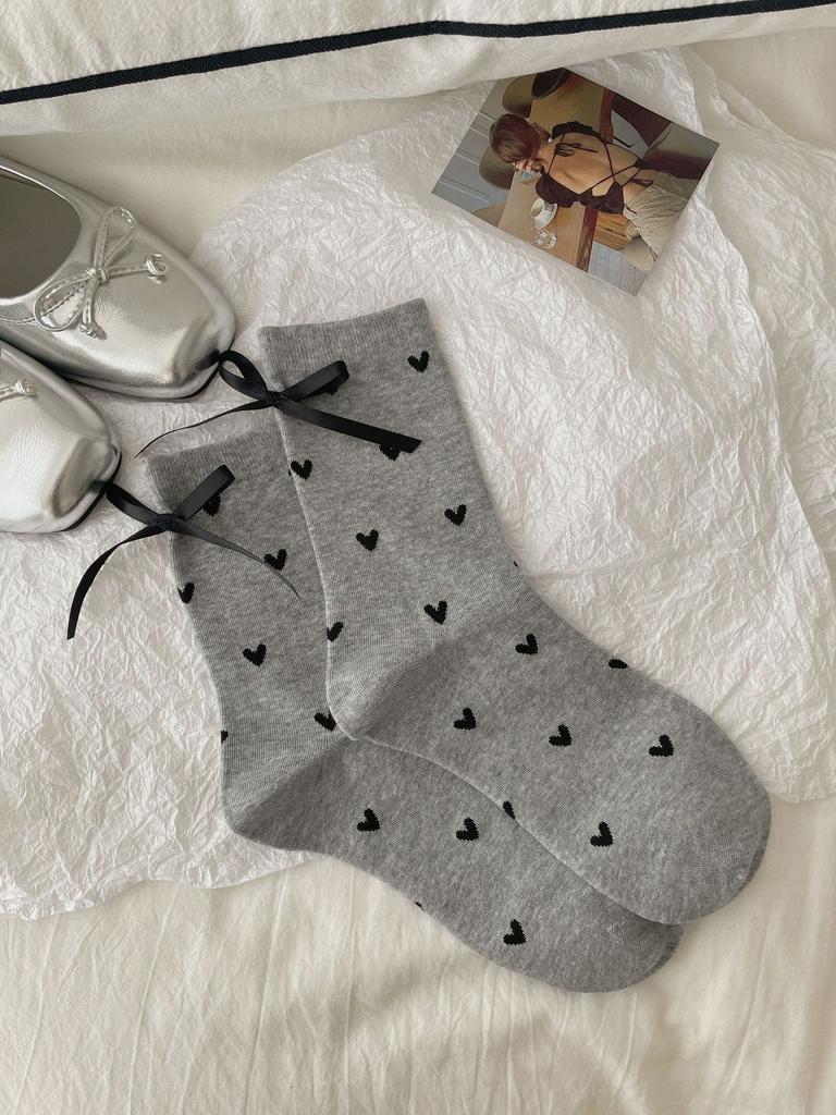 Socks Casual Lazy And Versatile Lace Mid-Tube Socks Tie Bows Polka Dot Layered With Piles Of Cotton Socks