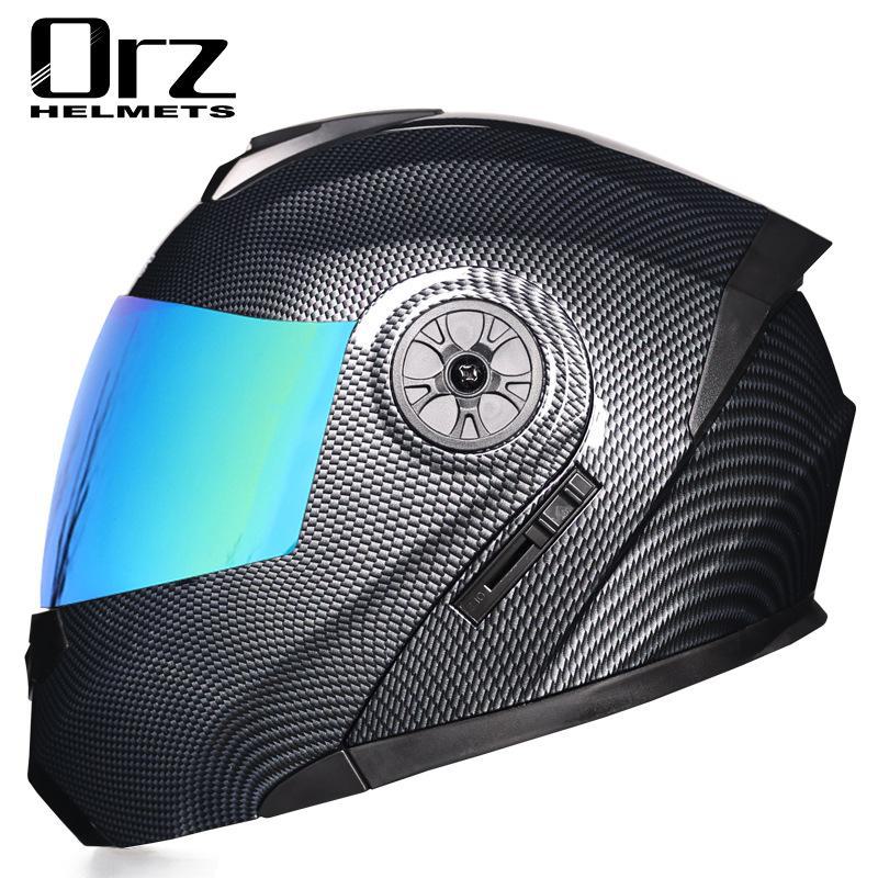 ORZ Double Lens Flip-Up Electric Car Helmet - Anti-Fog, Unisex, Four Seasons, Semi-Motorcycle