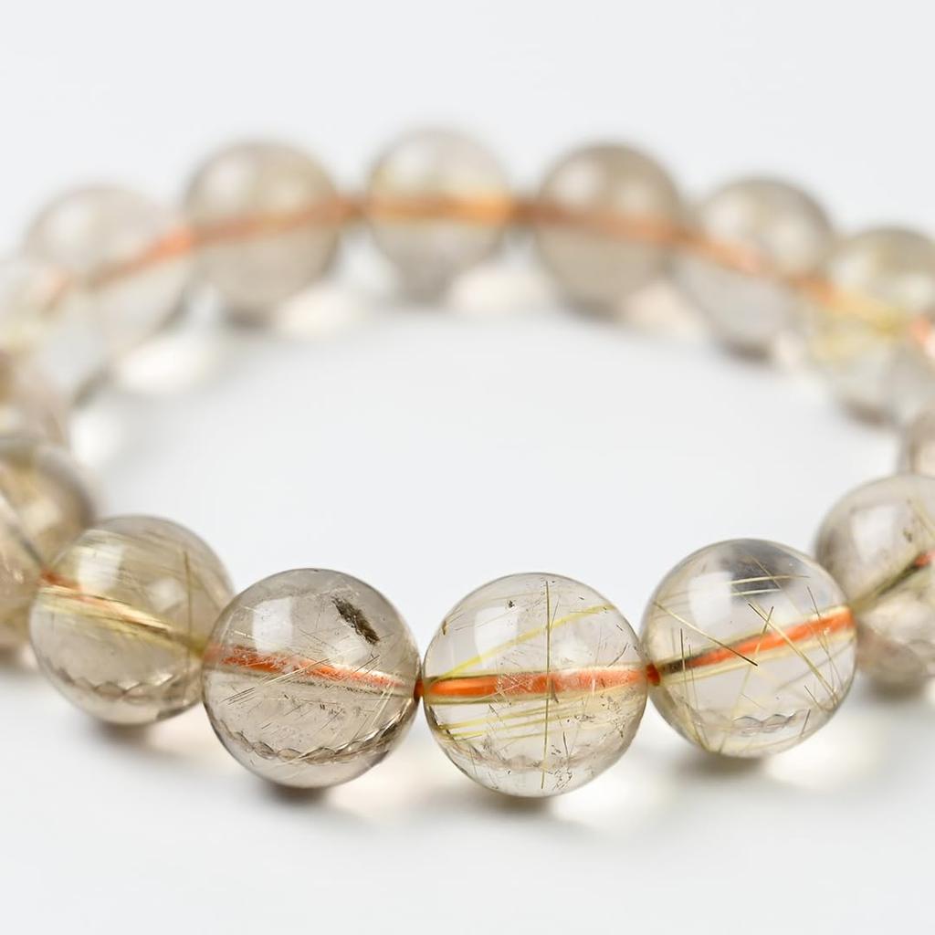 Jewelry Town Shosenkyo Rutilated Quartz 16cm Inner Power Stone for Good and Work [Eigado] Bracelet, 13.5mm Beads, Diameter, Fortune, Money,