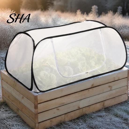 Breathable Non Woven Fabric Greenhouse Pop Up Winter Garden Rows Plant Covers, Raised Beds Vegetable Cold-proof Windproof Shelter with Stakes
