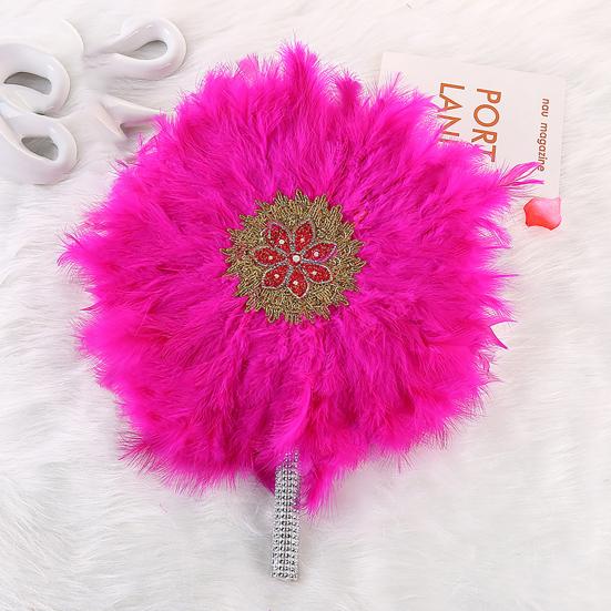 Подружка невесты с веером, большое круглое перо, односторонний реквизит для фотосессии со стразами, африканская невеста, ручная веер, свадебные принадлежности