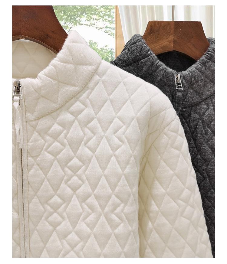 Nanyou Women's Wool Diamond Pattern Stand Collar Zipper Jacket - Versatile Stylish Long Sleeve Autumn/Winter Cardigan