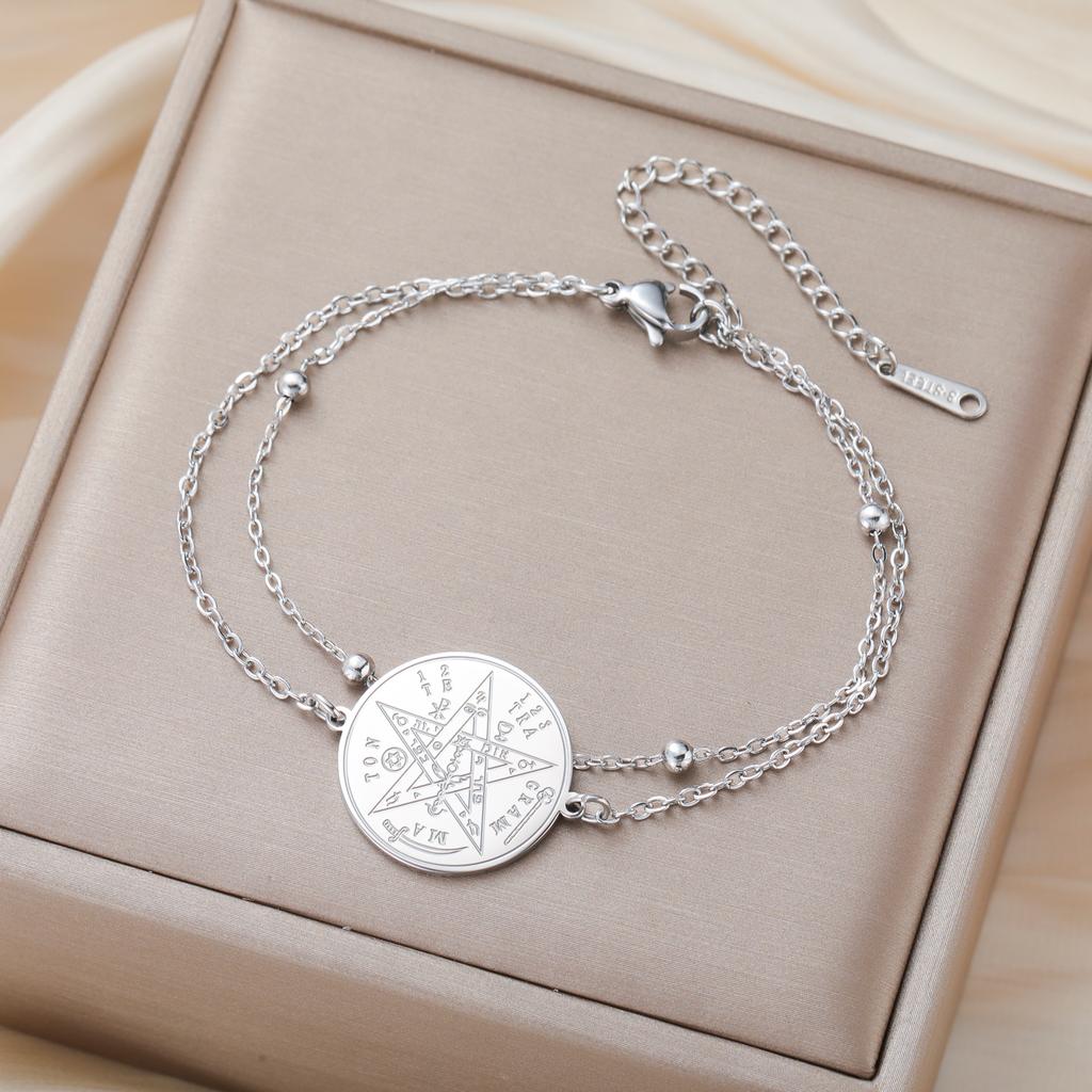 Cazador Amulet Vintage Tetragrammaton Bracelet for Women Men Stainless Steel Pentagram of Solomon Bracelet Jewelry Gift