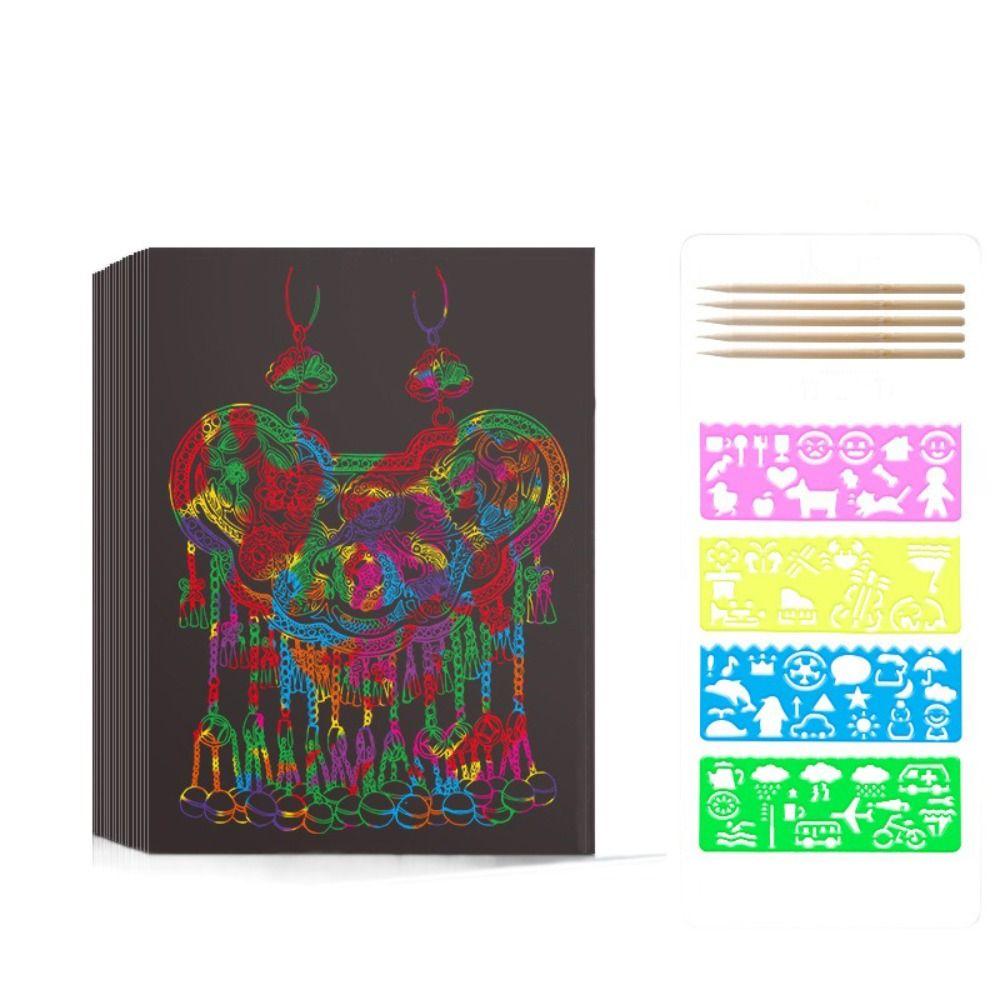 Rainbow Scratch Art Paper Card Set Colorful DIY Drawing Board Interesting Scratch Card Kit  Gifts