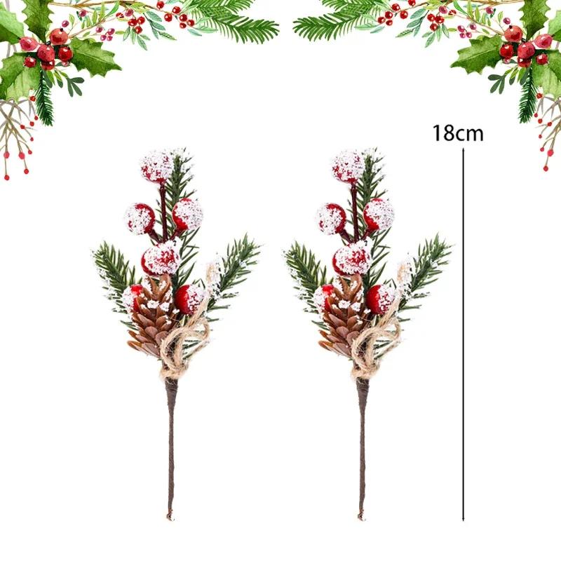 2/20 шт. рождественские шишки ветки искусственные сосновые ветки красные ягоды ветка DIY рождественский венок рождественское украшение для елки поставка