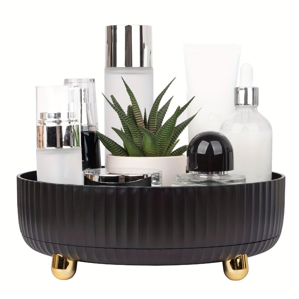 Вместительная вращающаяся на 360 градусов коробка для хранения косметики и духов, модный лоток для хранения в комоде, золотая отделка, ребристый дизайн краев