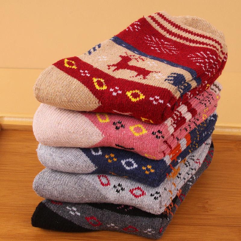 5/10 Pairs Comfortable Casual Autumn Winter Thickened Warm Fleece Socks for Women Octagonal Ethnic Style Mid Calf Wool Socks Cotton Versatile