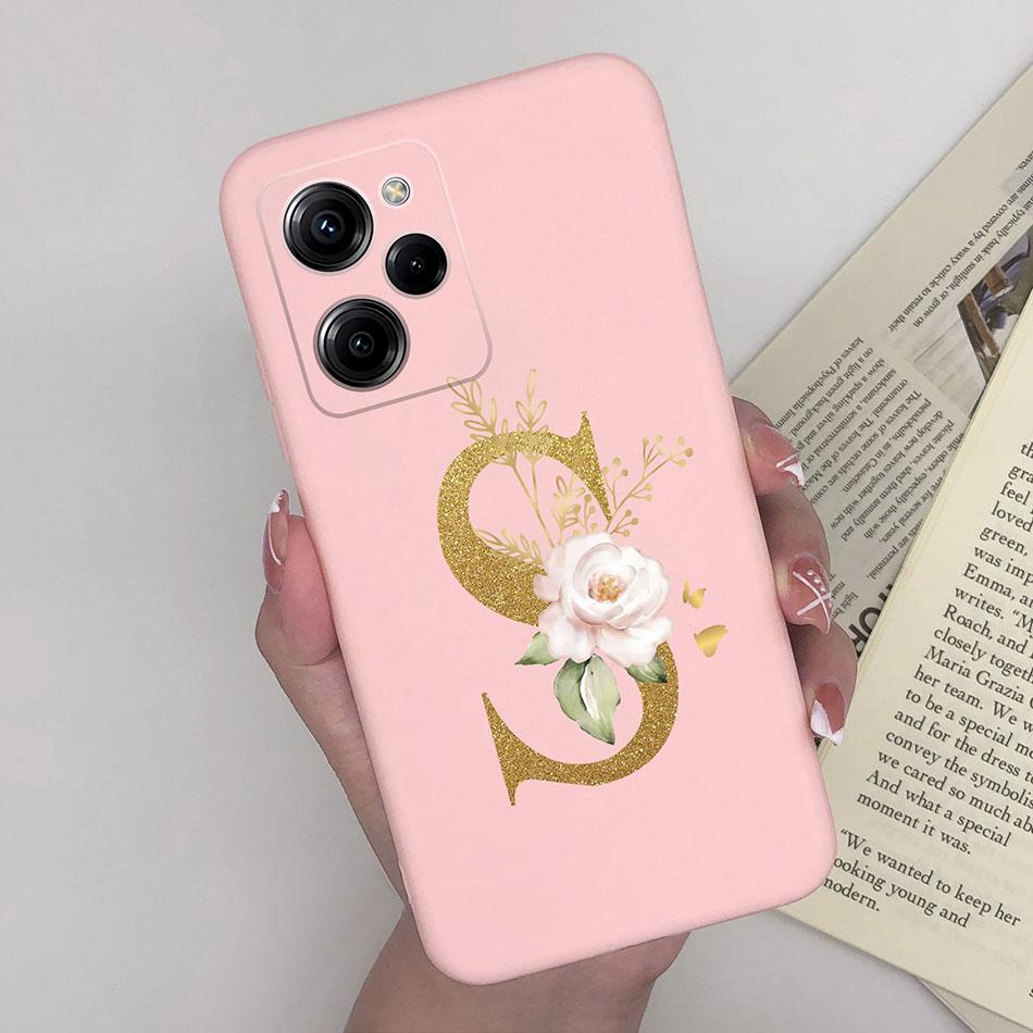 Забавный чехол для телефона Xiaomi Poco X5 X5Pro 5G Розовый 26 букв Мягкий силикон Матовый Прочный задний чехол для PocoX5 Pro PocoX5 X5 Pro