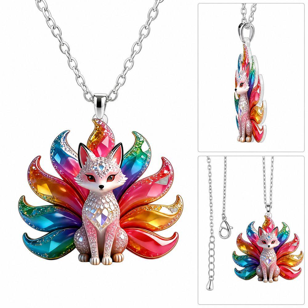 Colourful Shining Fox Pendant Necklace Chinese Style Women Jewelry Women Daily Wear