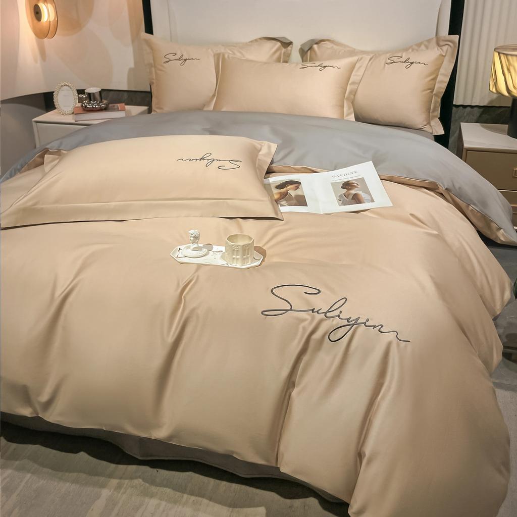 400TC Luxury Egyptian Cotton Bedding Set Full Queen King Size Duvet Cover Bed Fitted Sheet Set Pillowcase Bed Linen Solid Color