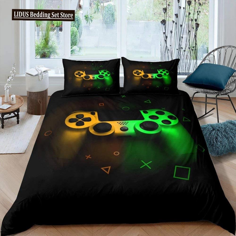 Игровой комплект постельного белья с пододеяльником King Size Игровой комплект с одеялом Видеоигры Мальчики Подростки Дети Геймпад Игровой контроллер 3 шт. Комплект постельного белья