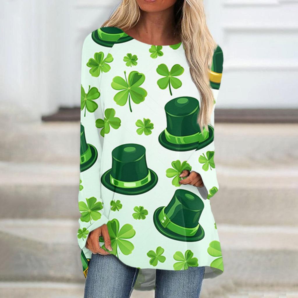 Женская повседневная мода St. Блузка средней длины с длинными рукавами и принтом «День Святого Патрика»