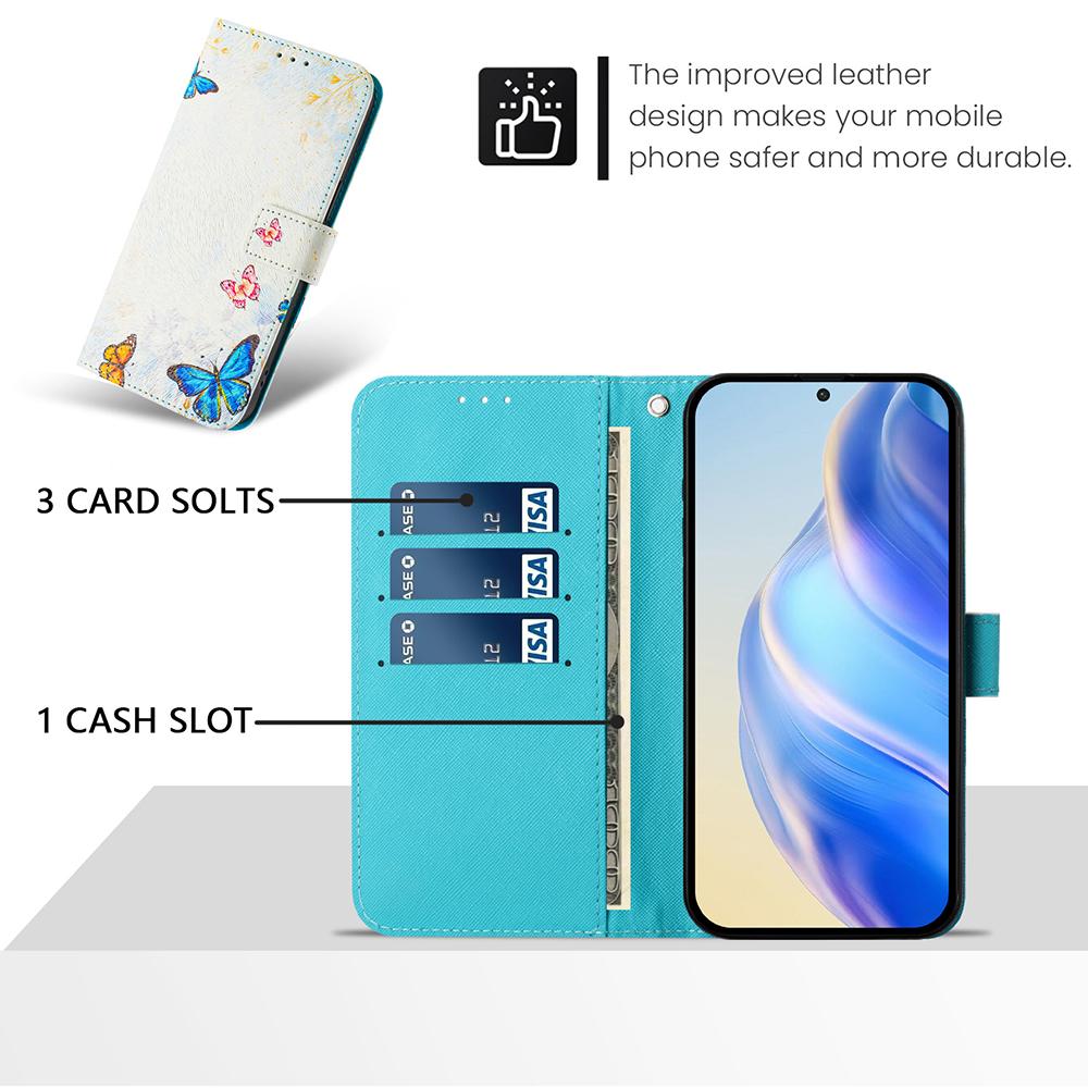 Цветной кошелек-чехол с рисунком для OPPO A3 A3X A18 A38 A40 A60 A80 Reno 12 11 Pro 12F 11F Ударопрочный с подставкой и ремешком Чехол-книжка для телефона