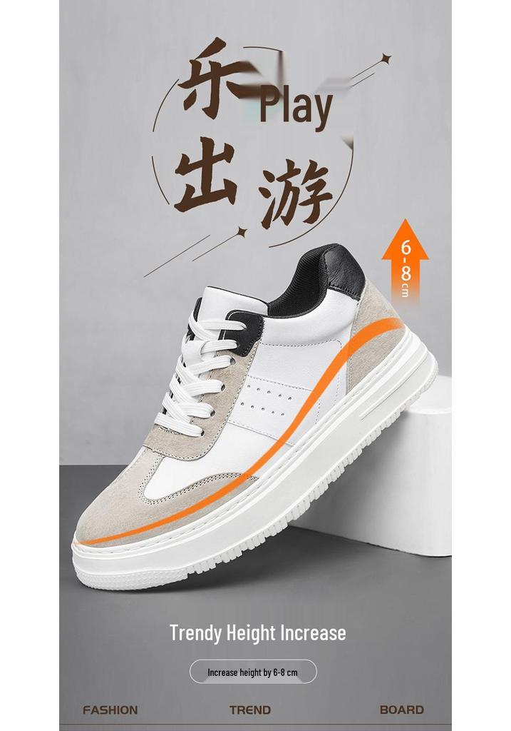 Invisible Height Boost Men's 8cm Breathable Thick Sole Running Casual Dad Shoes, Sports Board Shoes, White.