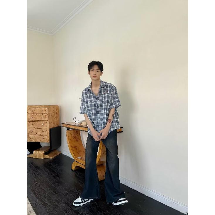 Мужская клетчатая рубашка с квадратным вырезом, молодежная мода, японский стиль, художественная мужская свободная рубашка, новая мода с длинными рукавами, осенний тренд, Харадзюку
