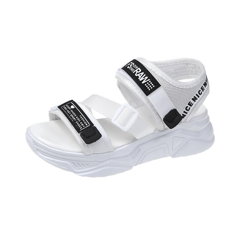 Summer Sponge Cake with Casual Open-toed Sandals for Schoolgirls Thick-soled Velcro Beach Shoes