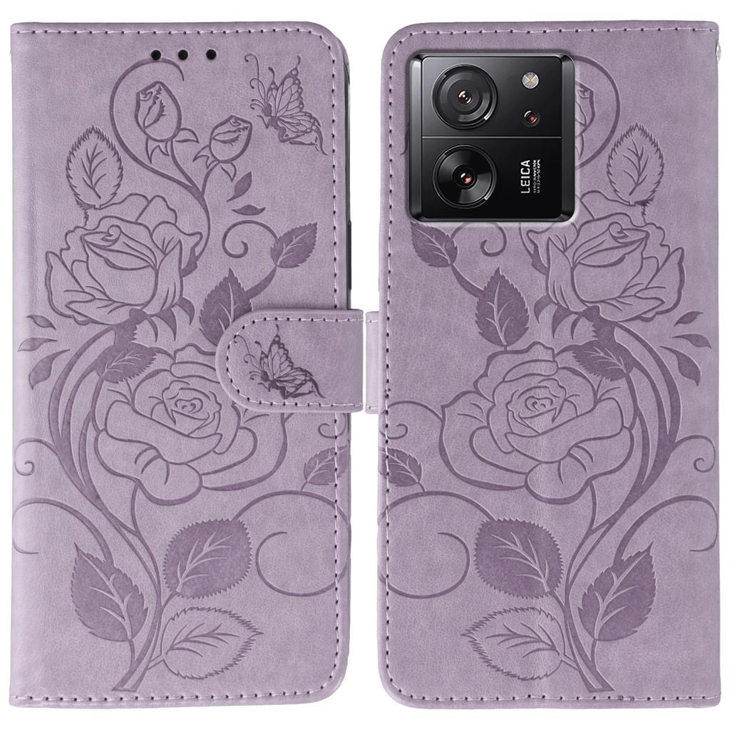 Phone Case For Xiaomi 13T/13T Pro/Redmi K60 Ultra Wallet Stand Imprinted Rose Butterfly PU Leather Cover