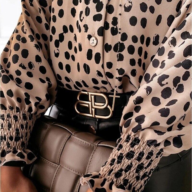 Осенняя винтажная блузка с длинным рукавом, женская повседневная рубашка на пуговицах больших размеров, женские топы и блузки с принтом в горошек 12256