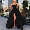Lady Evening Dress Bandeau Off Shoulder Backless Sleeveless High Split A-line Big Swing Pleated Back Zipper Closure Performance Wedding Maxi Dress