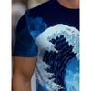 Men's Great Wave 3D Printed T-Shirt Casual Short Sleeve Crewneck Top Cool Ocean Sea Surge Graphic Tee Trendy Japanese Style Summer Streetwear Clothes
