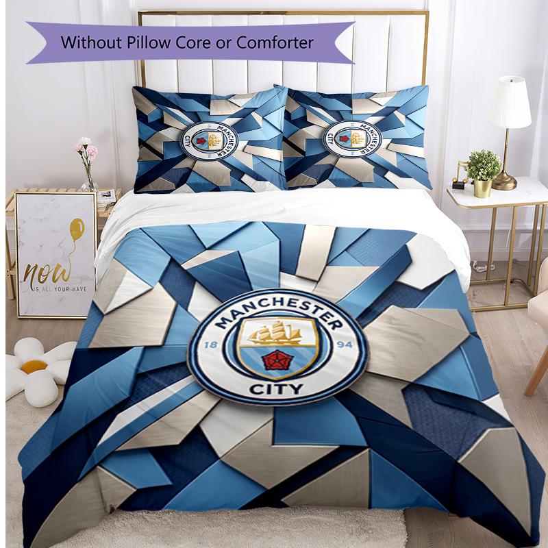 Manchester City Pattern Printed 3PCS Bedding Set Soft Skin-Friendly Washable Duvet Cover & Pillowcases Set All Season Bedroom