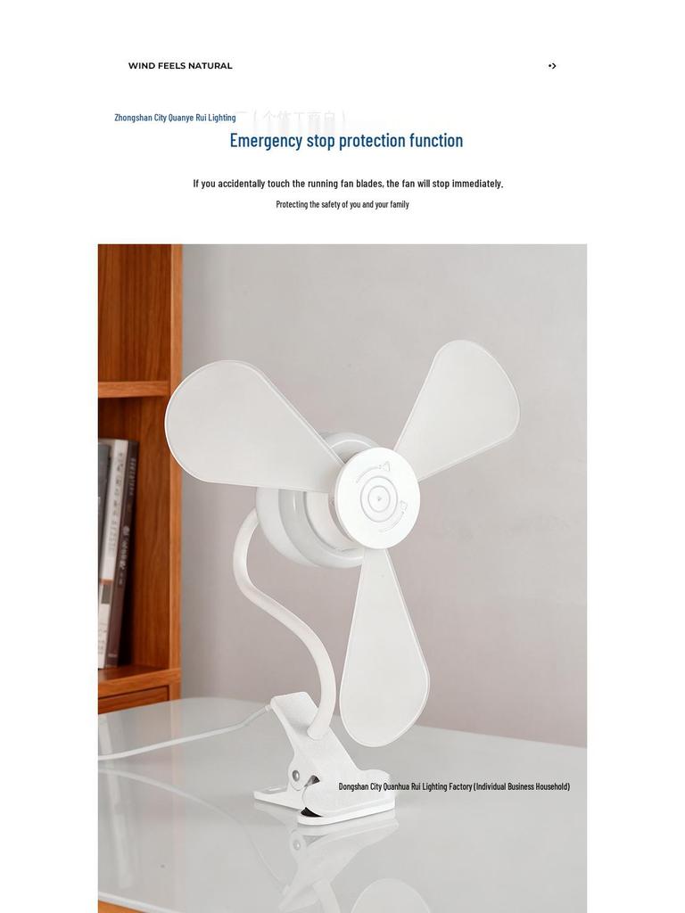 Universal Clip-On Desk Fan with LED Light, Wide Voltage, Multiple Plug Options, 1.2m Cable