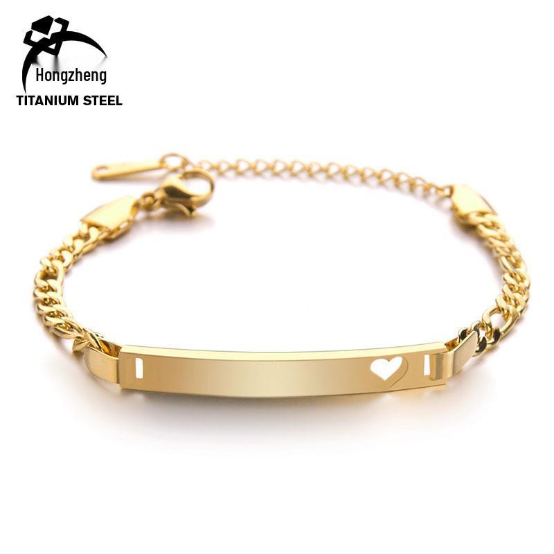 Stainless Steel Engraved Pendant Necklace & Hollow Heart Bracelet Set