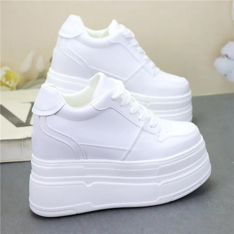 Мода 12 см Микрофибра Натуральная кожа Женские Повседневные Платформа Танкетка Весна Вулканизированные Блестящие Массивные Кроссовки Осень Модная Обувь