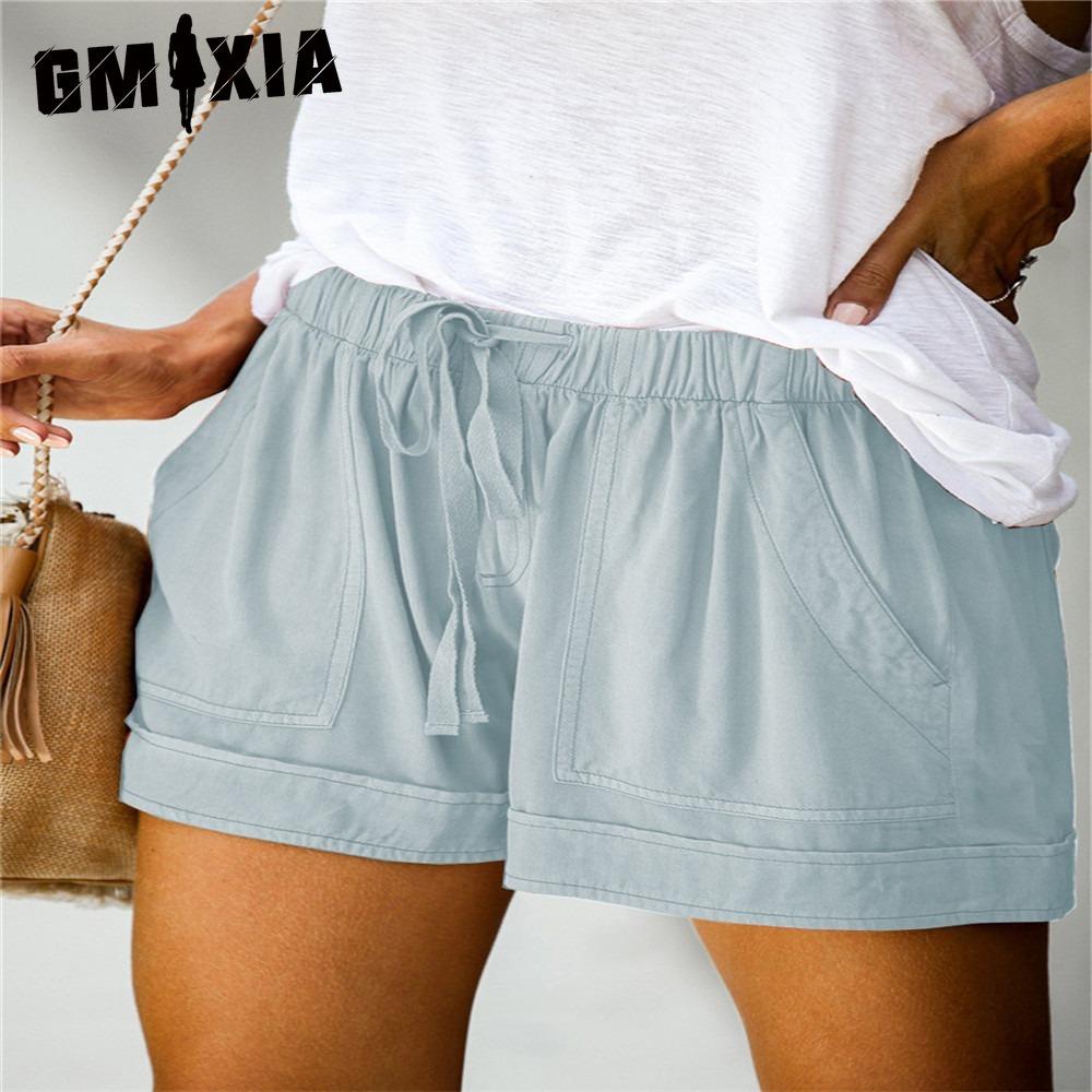 GMXIA Женские повседневные свободные шорты большого размера с эластичной талией и карманами