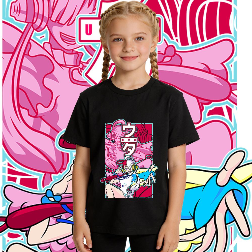 One Piece Uta Anime Print Boys Girls Cotton T Shirt Kids Casual Summer Top Soft Breathable Daily Wear