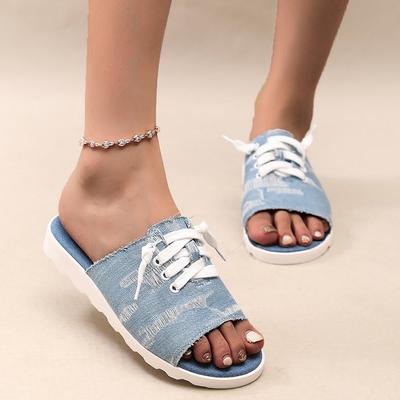 Джинсовые парусиновые сандалии, повседневные летние слипоны, дышащая обувь с открытым носком для женщин