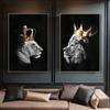 Lion Canvas Painting Wall Art Animals King and Queen with Golden Crown Posters and Prints Wall Art Pictures for Home Decoration