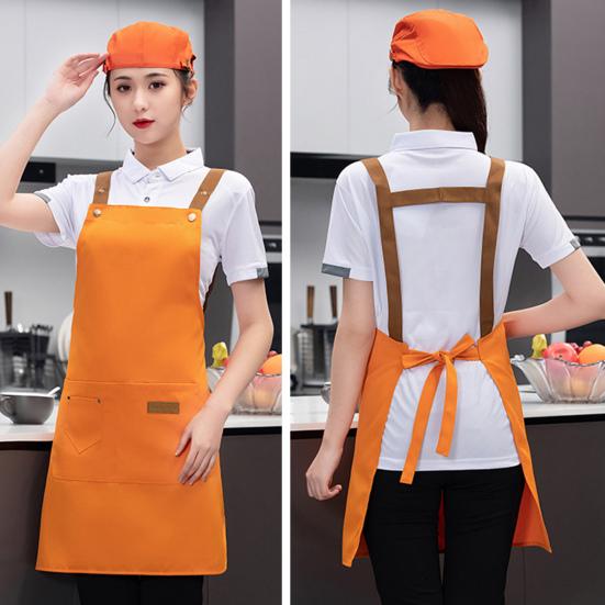 Кухонный фартук Регулируемый водонепроницаемый с карманами Сплошной цвет Большой охват Защитный холст Необрастающий чистящий фартук Кухонный фартук