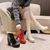 Western Fashion Booties Round Toe Zipper High Heels Women's Shoes Super High Thick Heel Ankle Boots Platform Heels Lady Footwear