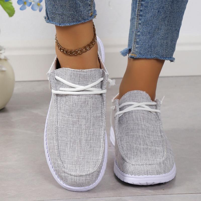 Мода 2024 Осень Новые Женские Холщовые Дышащие Модные Повседневные Туфли На Плоской Подошве Женские Легкие Прогулочные Туфли