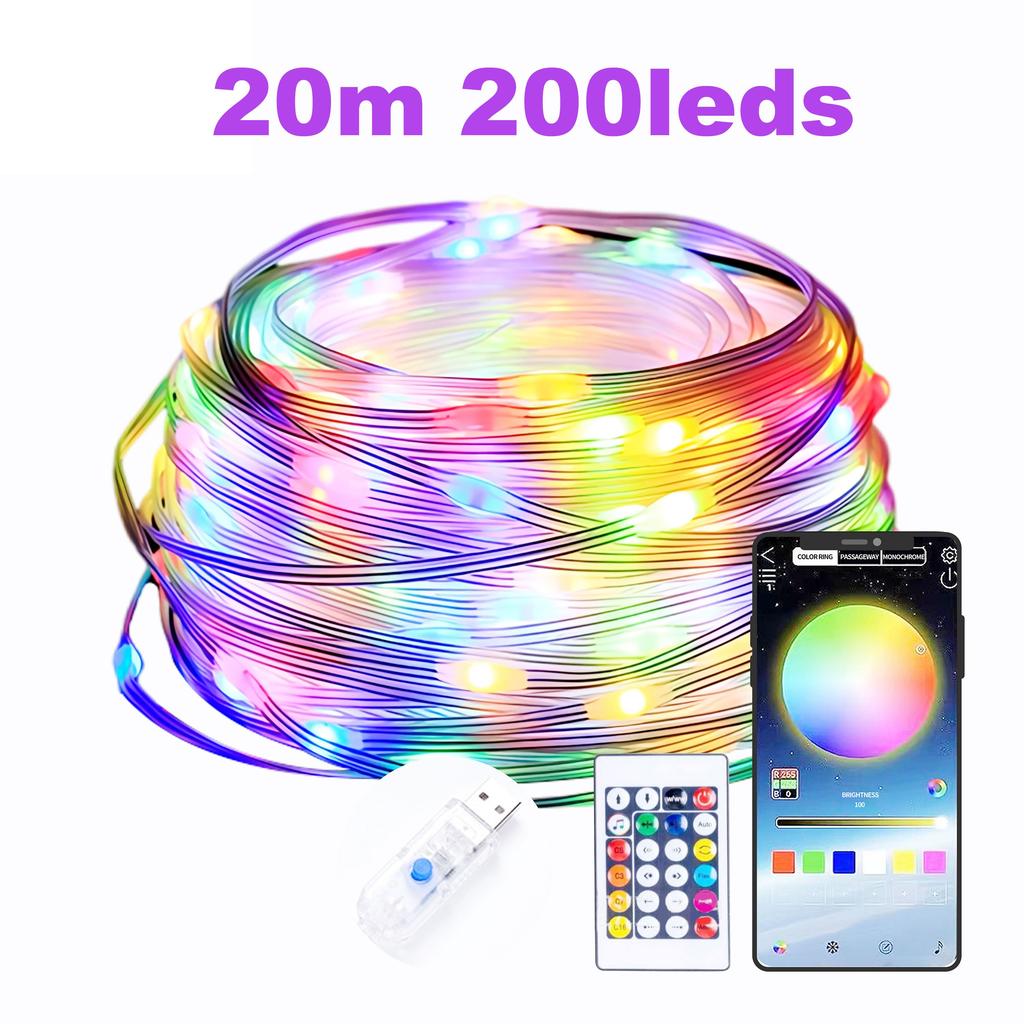 5M/10M/20M Умная светодиодная гирлянда USB RGB с приложением и пультом дистанционного управления для украшения комнаты, свадьбы, рождественской вечеринки