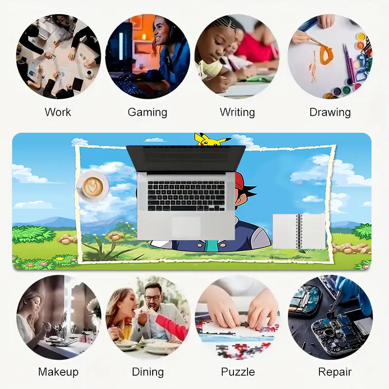1Pc Adventure Pikachu Gaming Mouse Pad Keyboard Desk Mat Non-slip Rubber Lock Edge Waterproof Computer Mousepad for Office Home Decor Y1620