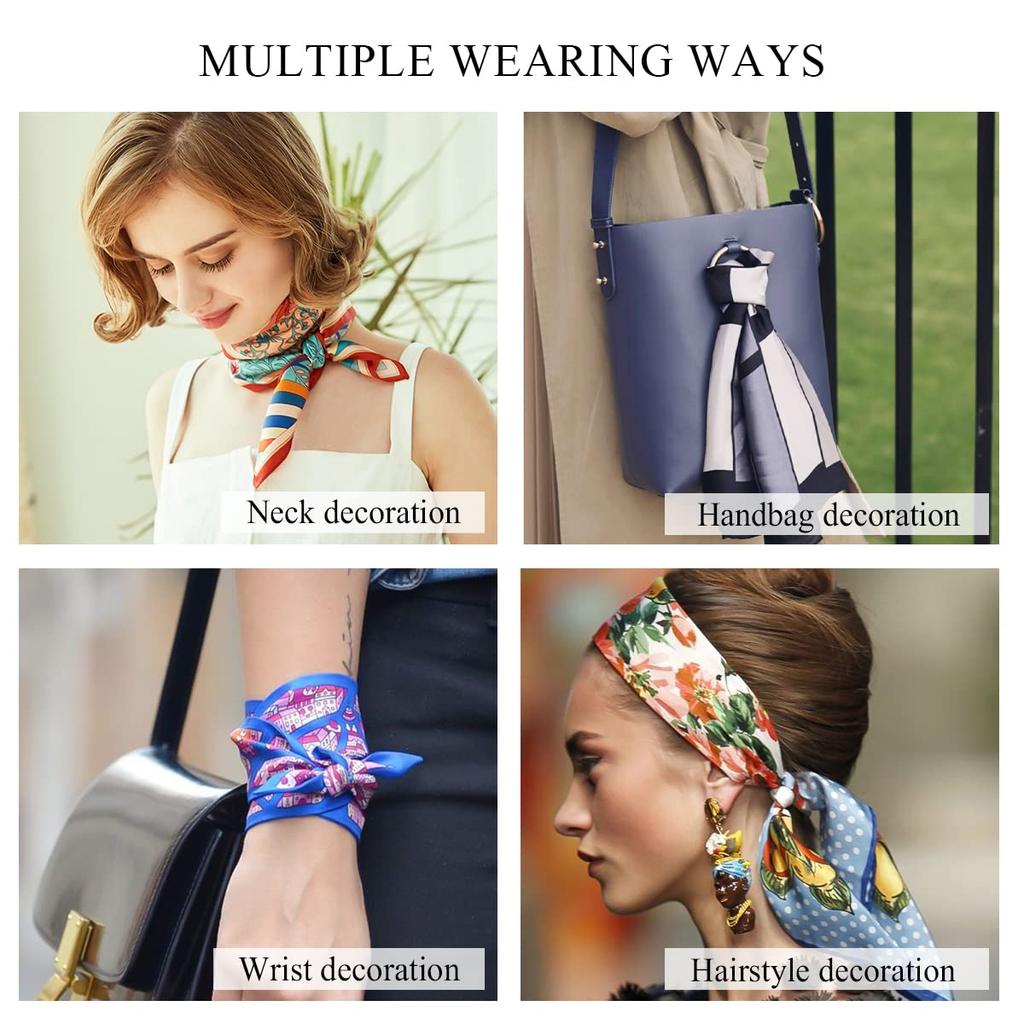 LumiSyne Silk Square Colorful Floral and Tree Lightweight Square Neck Multifunctional Decorative Neck Hair Bandage Women's Scarf, Scarf, 70x70cm,