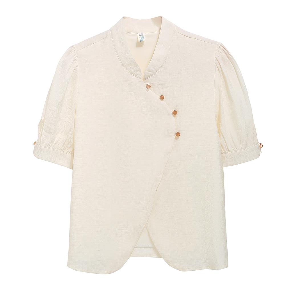 Модная летняя шифоновая блузка с коротким рукавом в китайском стиле с воротником-стойкой, женские топы J391