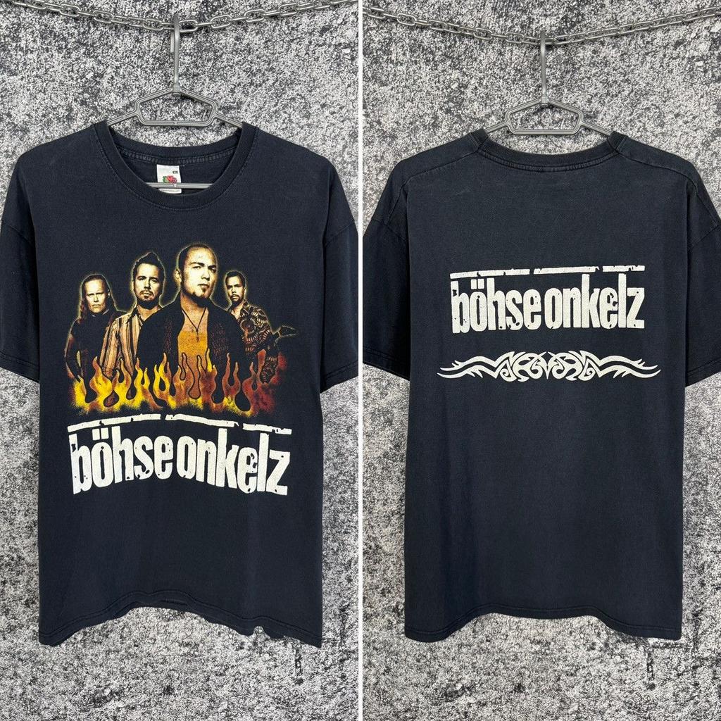 Футболки с группами × Винтажные Böhse Onkelz Винтажная футболка рок-группы 90-х Футболка для тура Размер Футболка Onkelz Global Tour Уличная Hip Hop Оверсайз Y2k Повседневная одежда