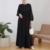 2024 Middle East Muslim Women's Puff Sleeve Dress with Zipper Placket and Elastic Cuffs