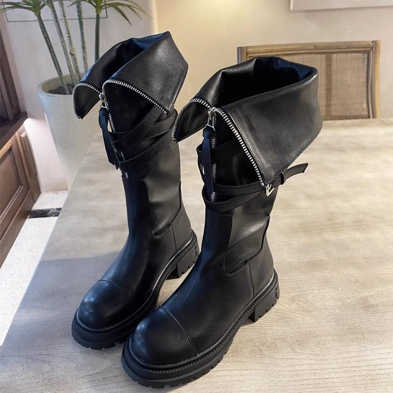 Fashion Thick Bottom Belt Buckle Thigh-high Biker Boots Women 2024 Winter New Retro Casual Knight Boots Fashion Non-slip for Women Boots